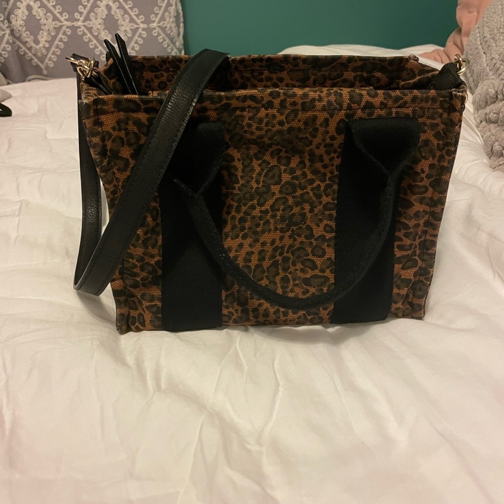 Leopard Print Box Tote Bag with Black Straps